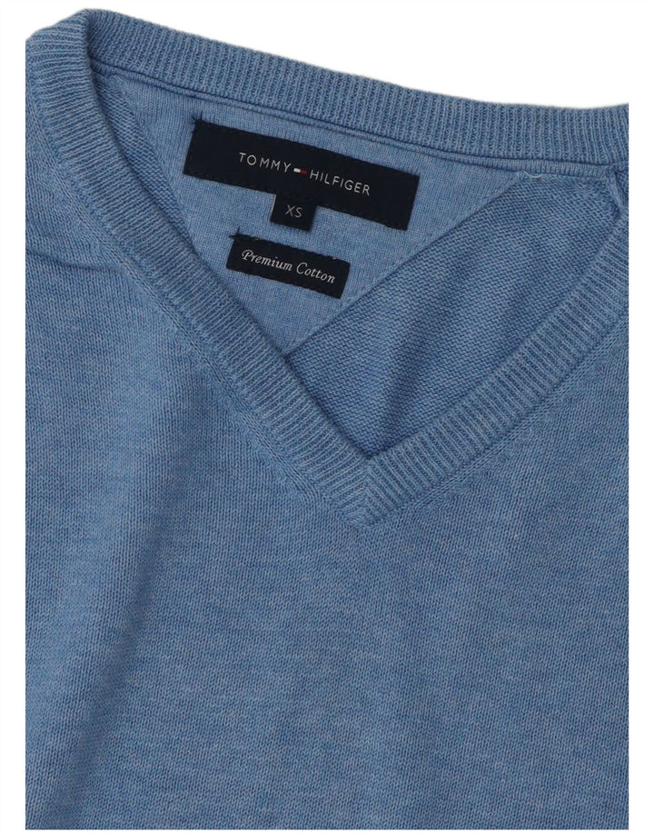TOMMY HILFIGER Mens V-Neck Jumper Sweater XS Blue Cotton