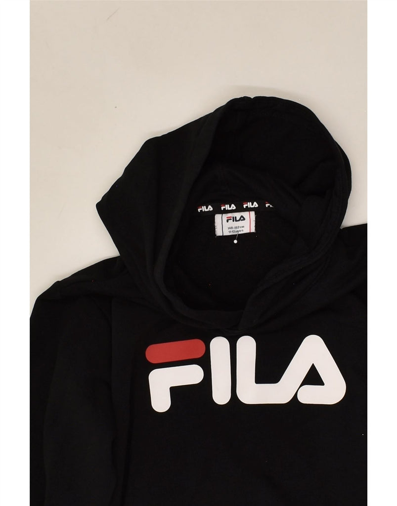 FILA Boys Graphic Hoodie Jumper 11-12 Years Black Cotton | Vintage Fila | Thrift | Second-Hand Fila | Used Clothing | Messina Hembry 