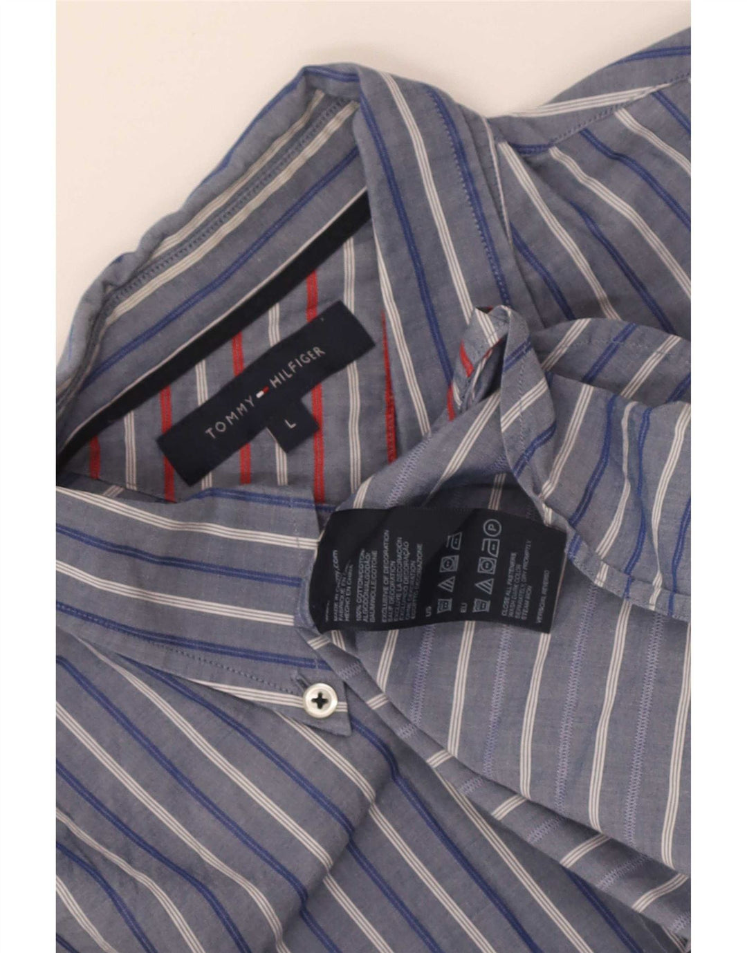 Tommy Hilfiger Mens Shirt Large Blue Striped Cotton