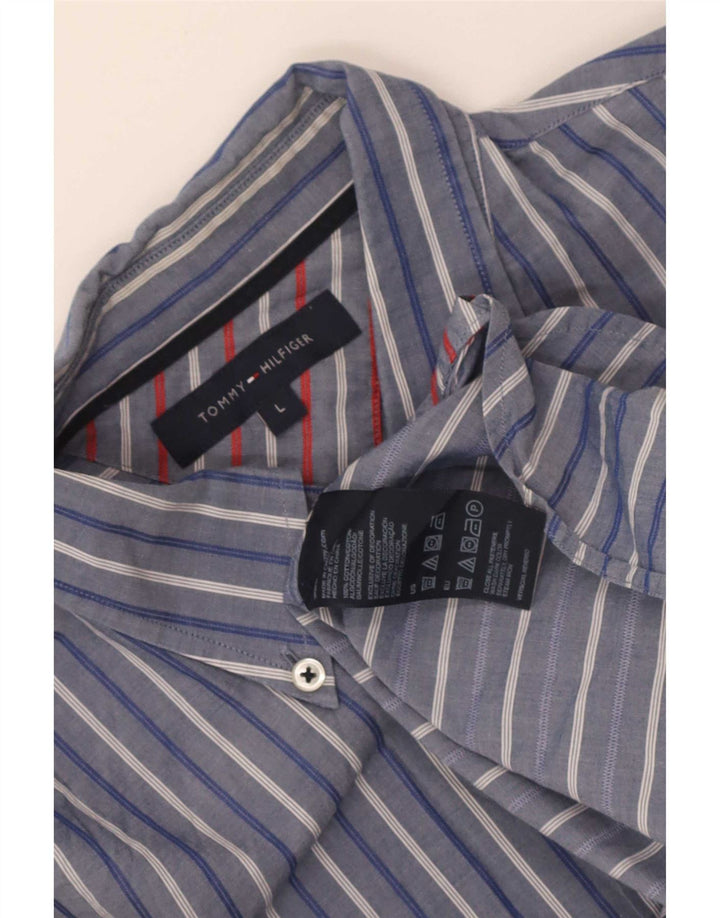 Tommy Hilfiger Mens Shirt Large Blue Striped Cotton