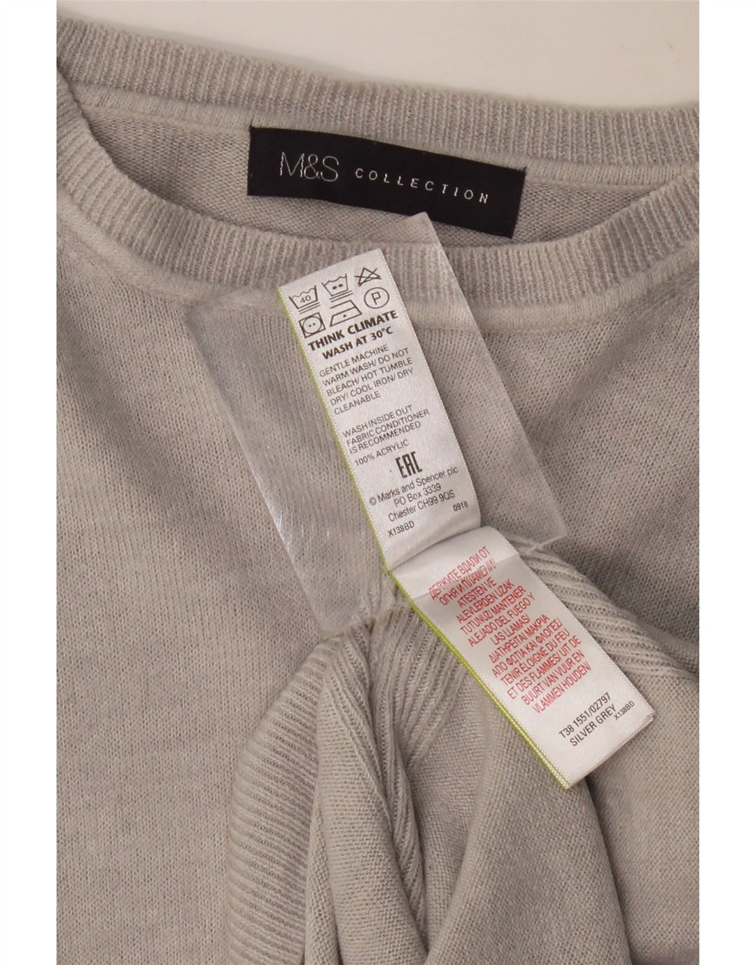 MARKS & SPENCER Womens Boat Neck Jumper Sweater UK 12 Medium Grey Acrylic