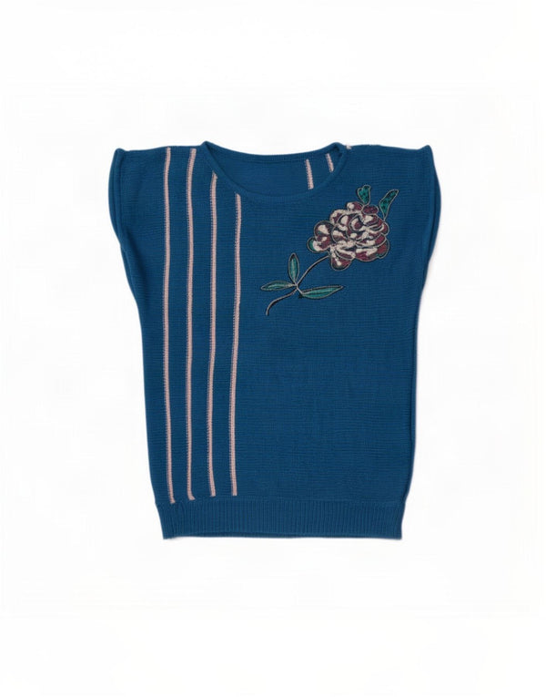 Vintage Womens Boat Neck Jumper Sweater UK 14 Medium Blue Striped
