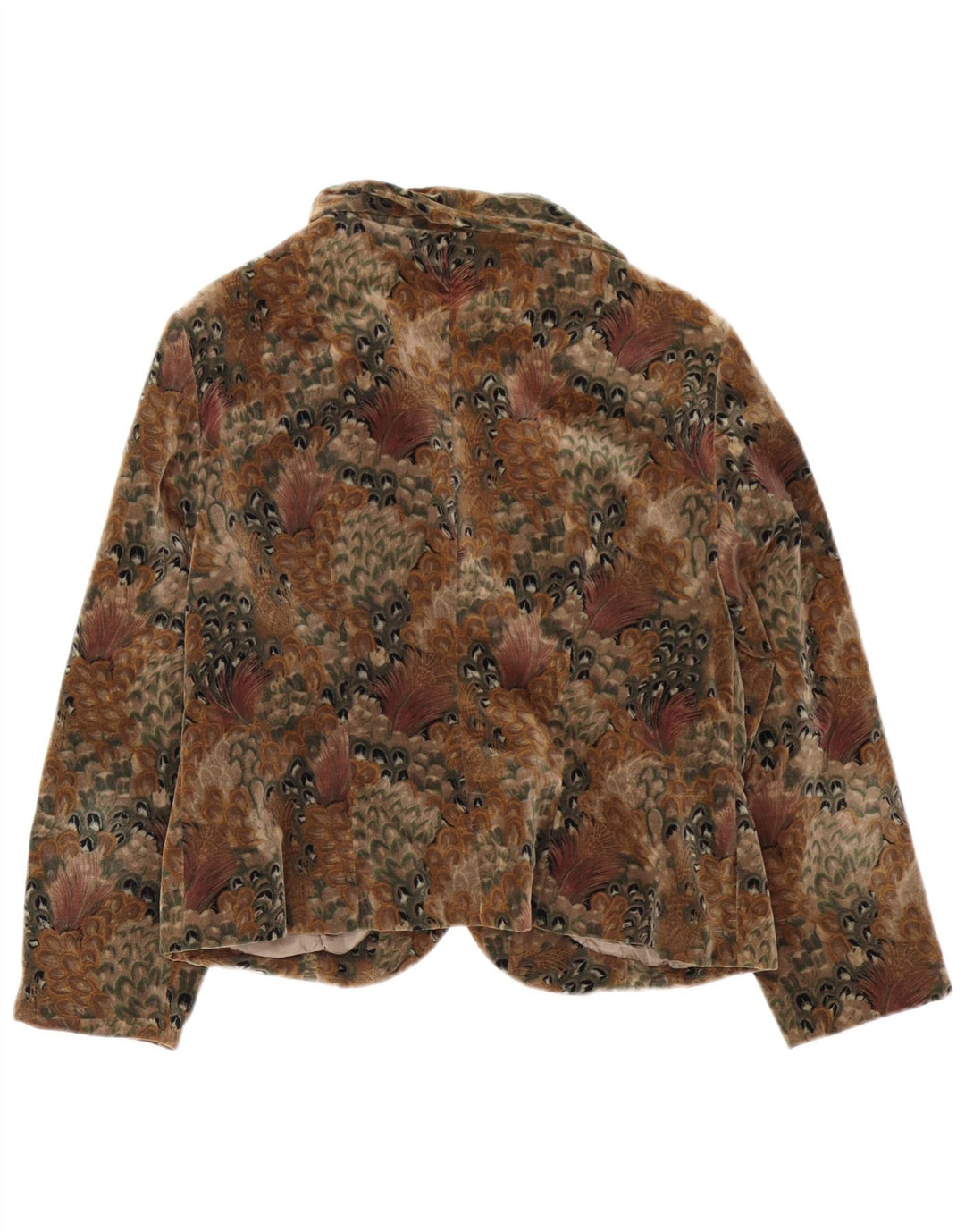 Vintage Womens Velvet 4 Button Blazer Jacket UK 14 Medium Brown Floral