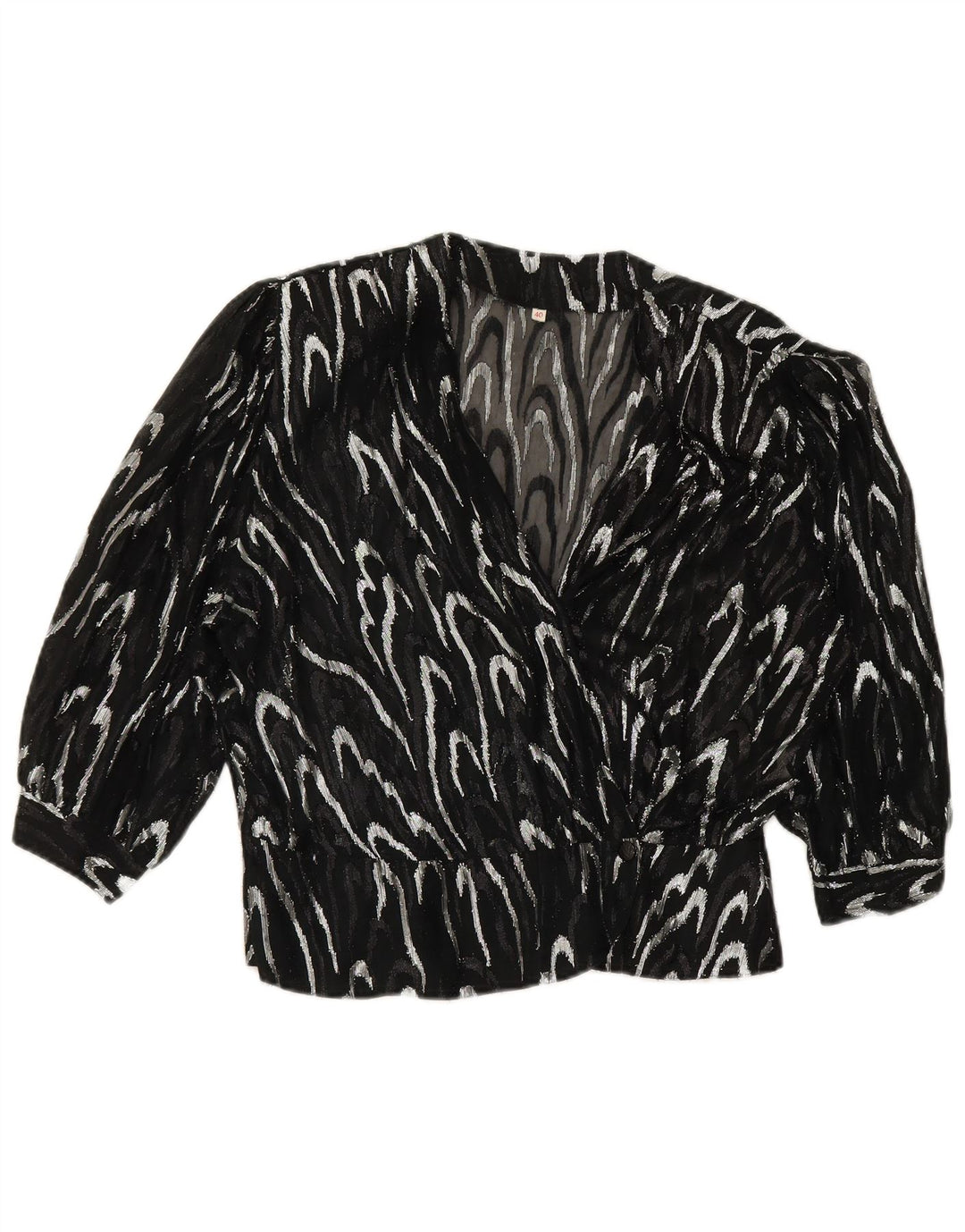 VINTAGE Womens Abstract Pattern 3/4 Sleeve Shirt Blouse EU 40 Medium Black