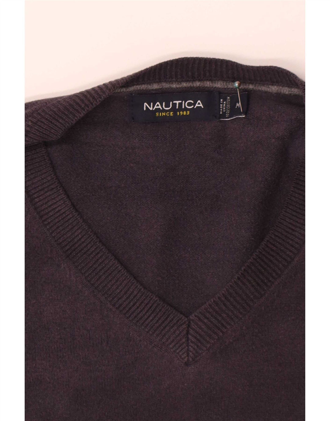 Nautica Mens V-Neck Jumper Sweater Medium Navy Blue Cotton