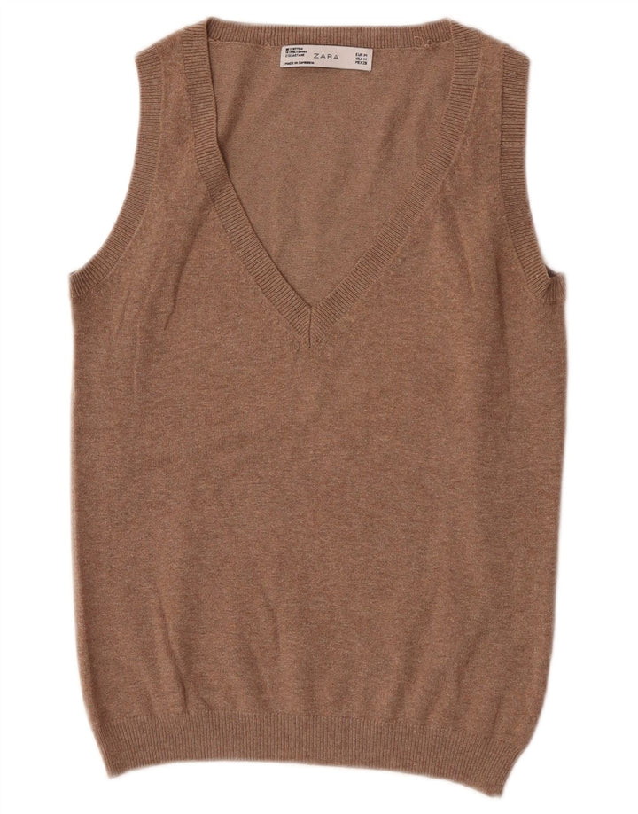 Zara Womens Vest Tank Top UK 12 Medium Brown Flecked Cotton