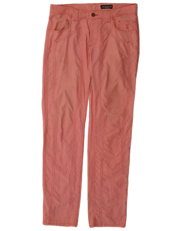 Jeckerson Womens Straight Casual Trousers W33 L34 Red Pinstripe Cotton