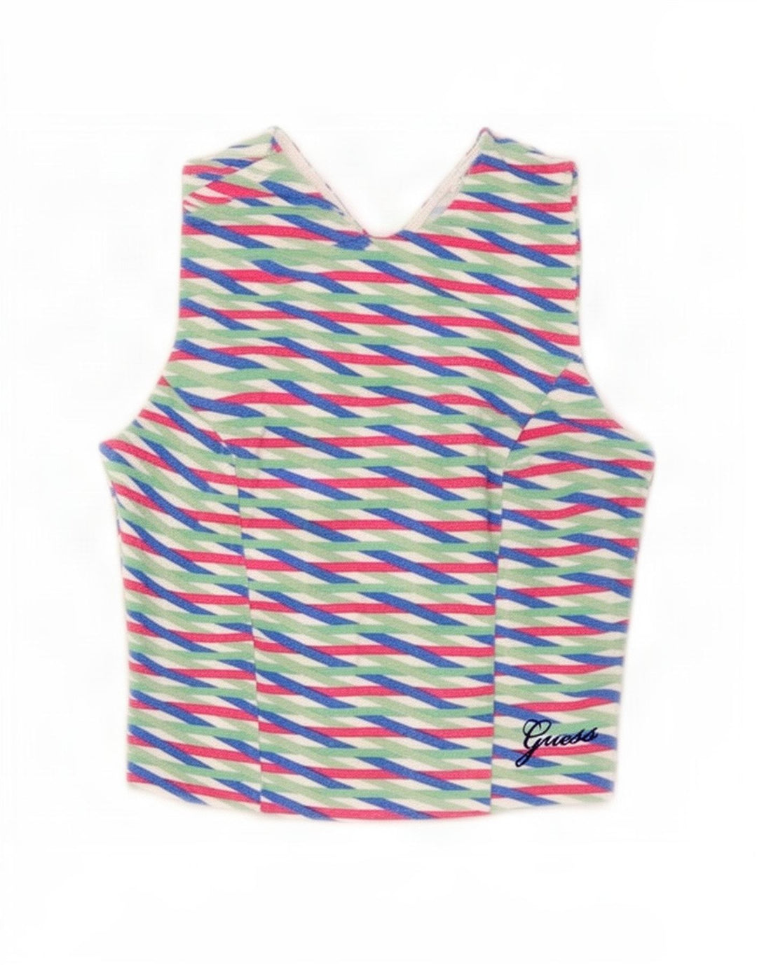 Guess Womens Crop Top UK 2 2XS Multicoloured Geometric Cotton