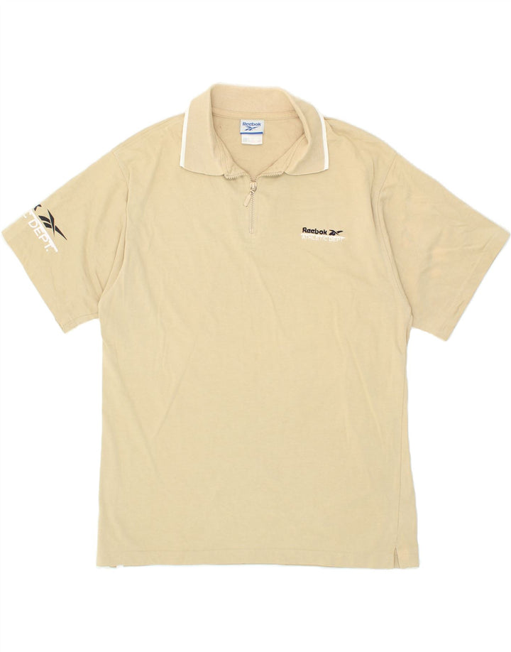 REEBOK Mens Graphic Polo Shirt Small Beige Cotton Vintage Reebok and Second-Hand Reebok from Messina Hembry 