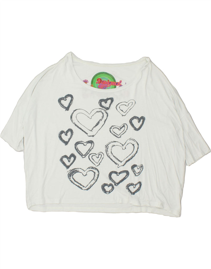 DESIGUAL Womens Oversized Graphic T-Shirt Top UK 14 Medium White Heart | Vintage Desigual | Thrift | Second-Hand Desigual | Used Clothing | Messina Hembry 