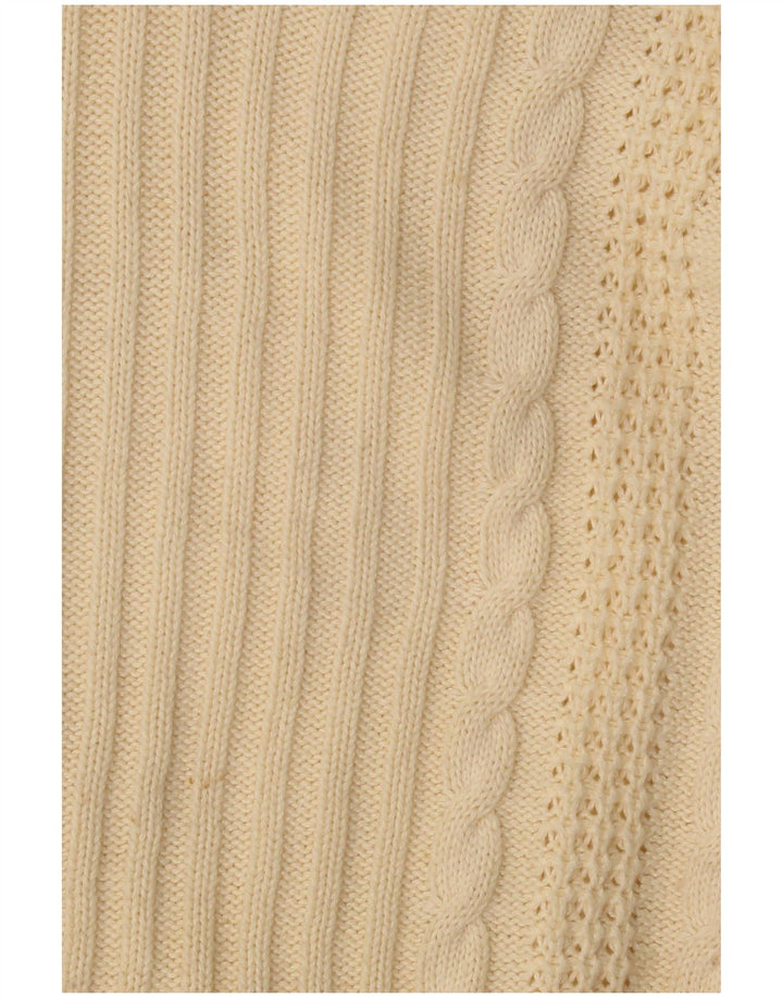Mona Womens V-Neck Jumper Sweater UK 12 Medium  Beige Cotton