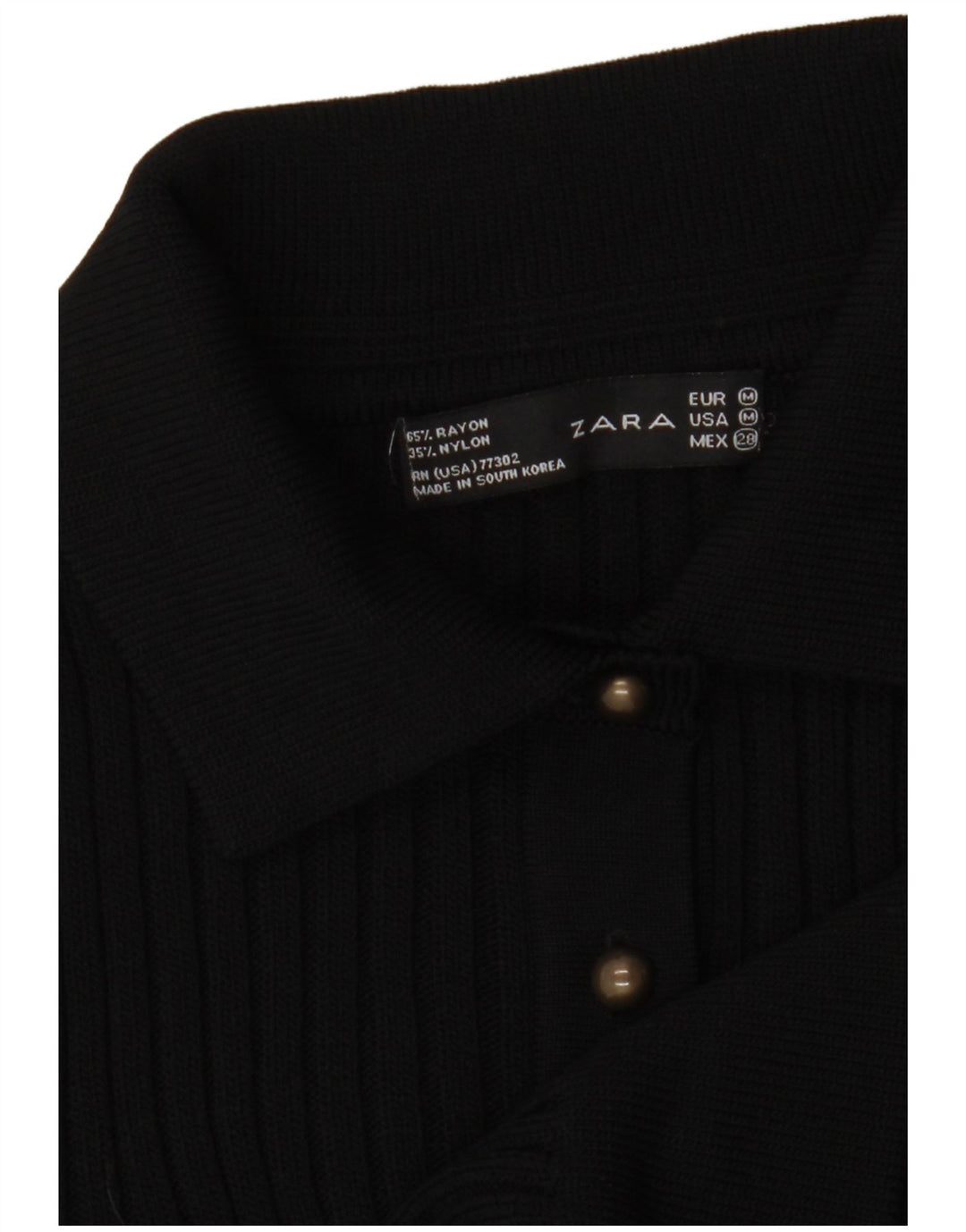 Zara Womens Crop Knit Shirt Blouse UK 12 Medium Black Rayon