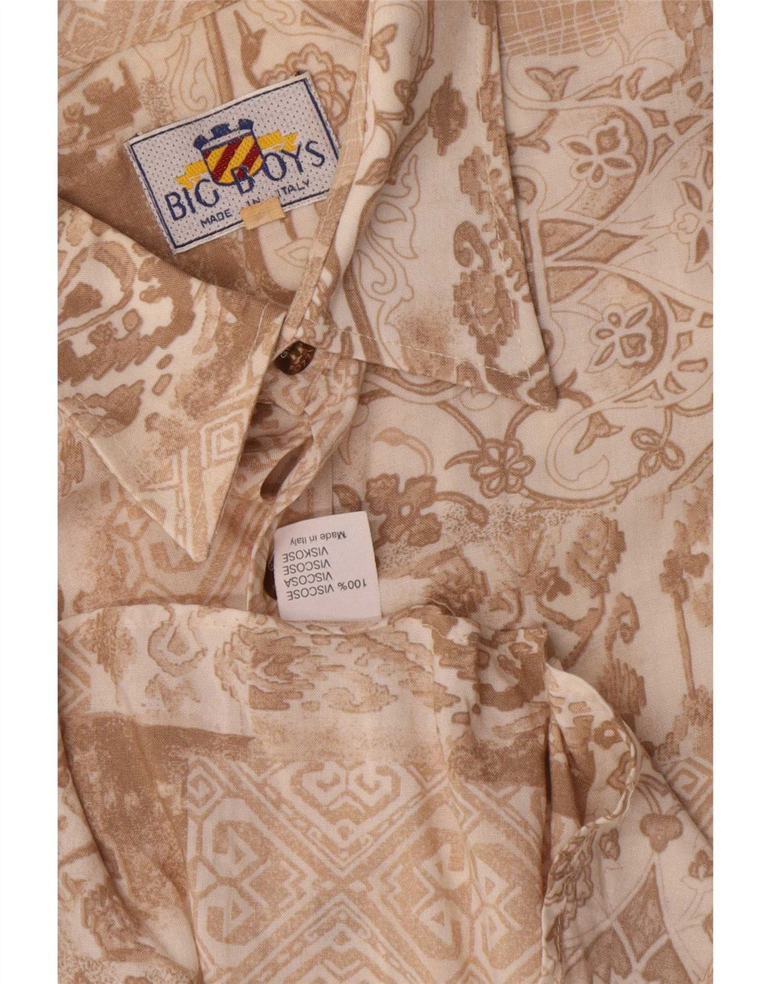 Vintage Mens Short Sleeve Shirt Medium Brown Floral Viscose