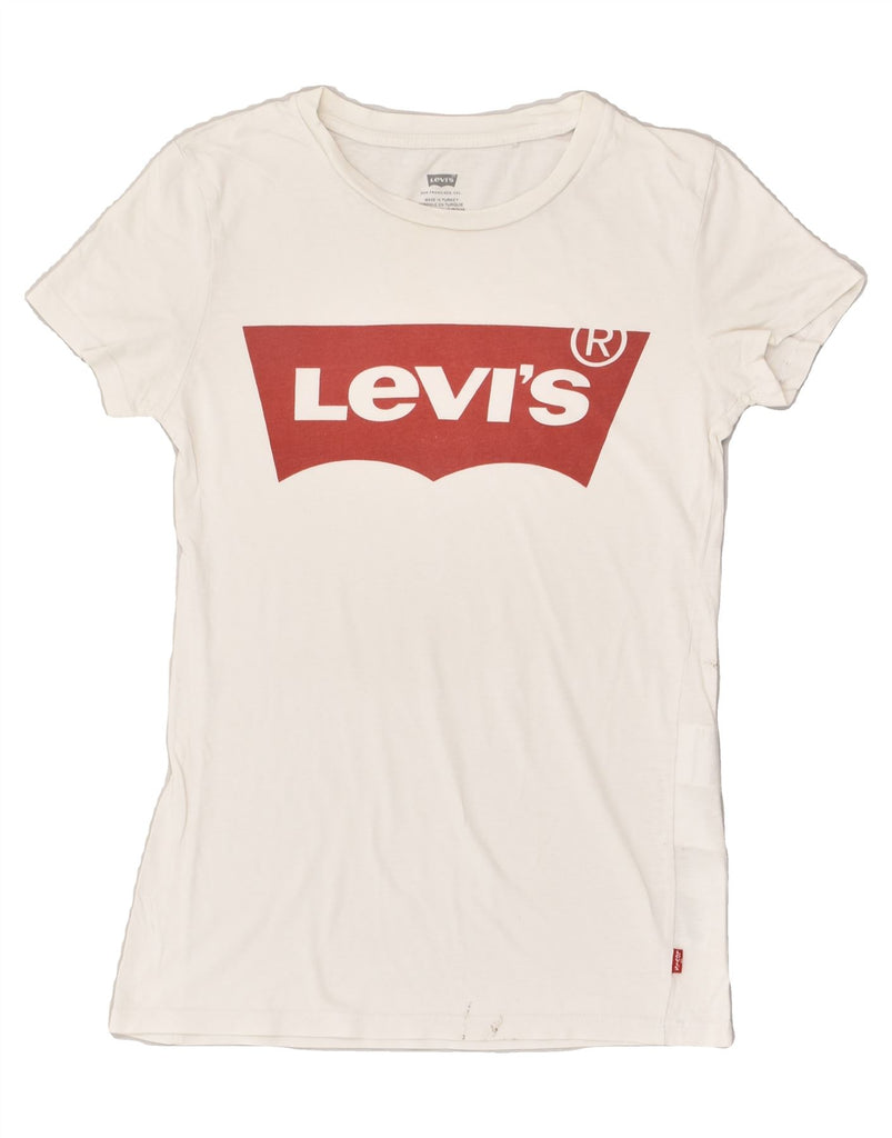 LEVI'S Womens Graphic T-Shirt Top UK 2 2XS Off White | Vintage Levi's | Thrift | Second-Hand Levi's | Used Clothing | Messina Hembry 