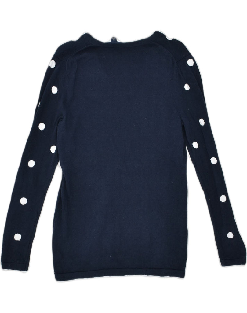 TOMMY HILFIGER Womens V-Neck Jumper Sweater UK 8 Small Navy Blue Polka Dot | Vintage | Thrift | Second-Hand | Used Clothing | Messina Hembry 