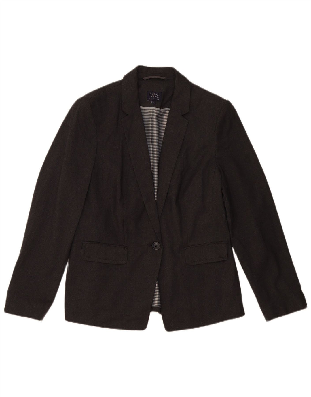 Marks & Spencer Womens 1 Button Blazer Jacket UK 14 Large Grey Flecked