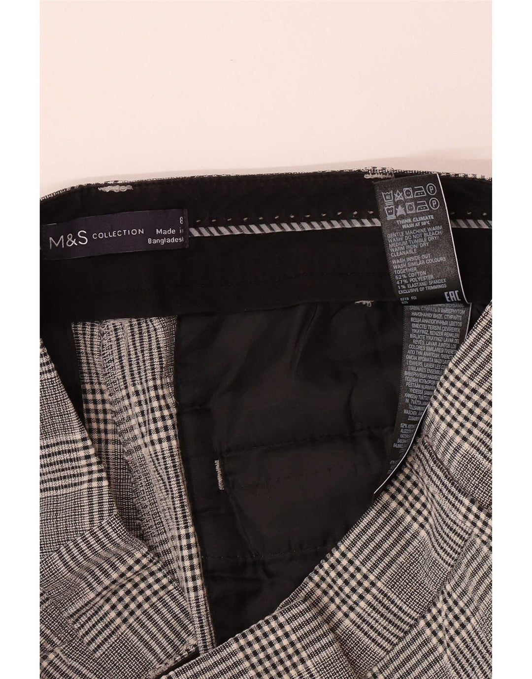 Marks & Spencer Womens Chino Trousers UK 8 Small W26 L28 Black Houndstooth