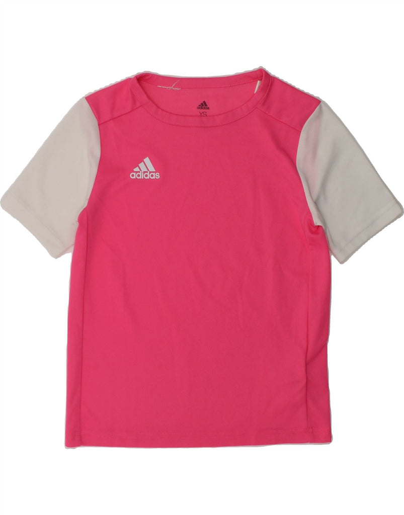 ADIDAS Girls T-Shirt Top 9-10 Years Small  Pink Colourblock Polyester | Vintage Adidas | Thrift | Second-Hand Adidas | Used Clothing | Messina Hembry 