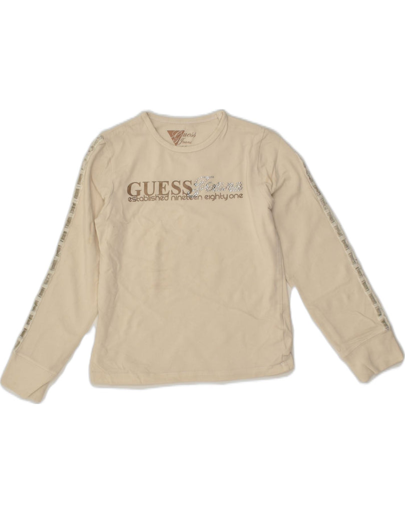 GUESS Girls Graphic Top Long Sleeve 7-8 Years Beige Cotton | Vintage Guess | Thrift | Second-Hand Guess | Used Clothing | Messina Hembry 