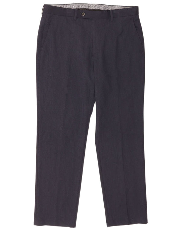 Chaps Mens Straight Regular Fit Suit Trousers W34 L30 Navy Blue Polyester