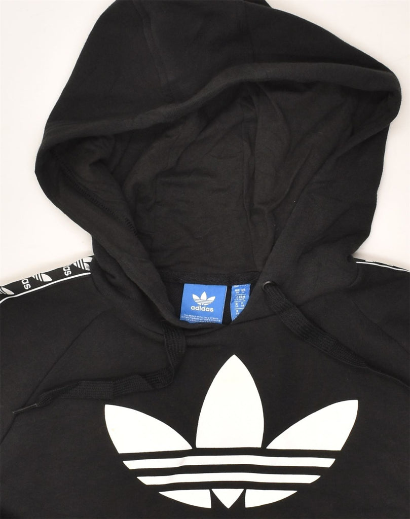 ADIDAS Womens Crop Graphic Hoodie Jumper UK 10 Small Black Cotton | Vintage Adidas | Thrift | Second-Hand Adidas | Used Clothing | Messina Hembry 