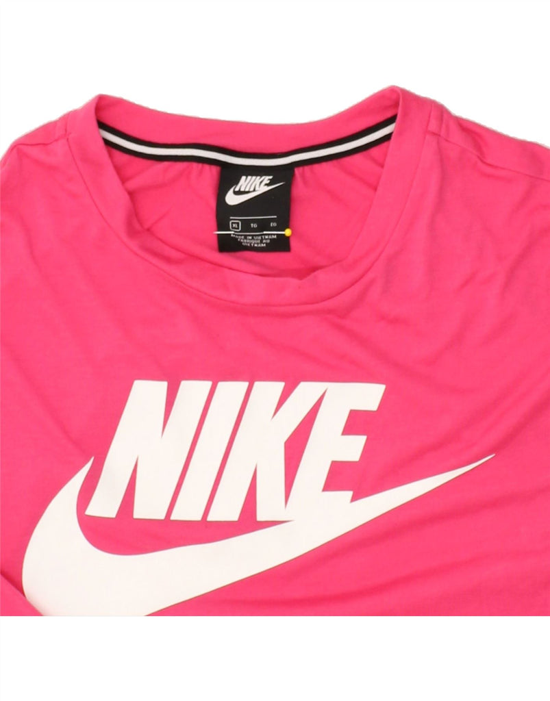 NIKE Womens Crop Graphic T-Shirt Top UK 18 XL Pink Polyester | Vintage Nike | Thrift | Second-Hand Nike | Used Clothing | Messina Hembry 