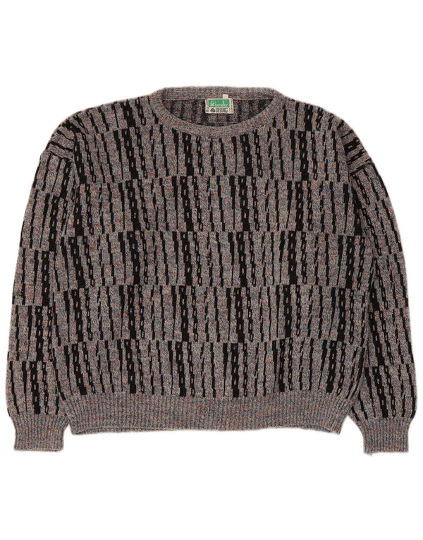 Benetton Womens Boat Neck Jumper Sweater UK 14 Medium Grey Striped