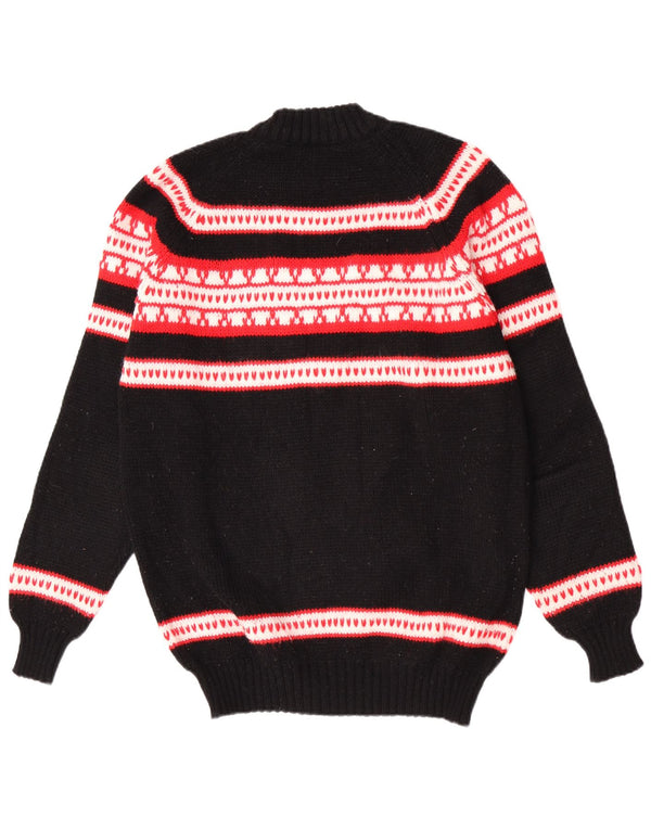 Vintage Mens Crew Neck Jumper Sweater Medium Black Fair Isle