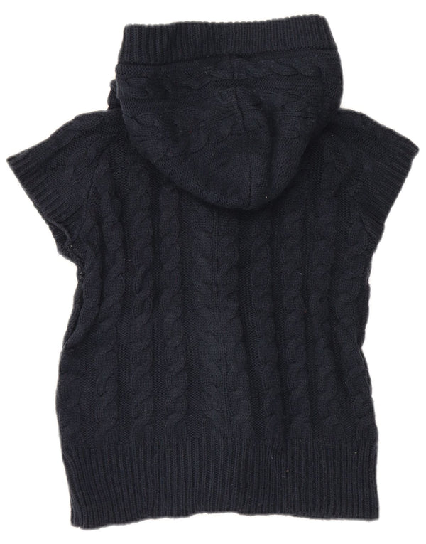 Zara Womens Hooded Short Sleeve Cardigan Sweater UK 14 Medium Navy Blue