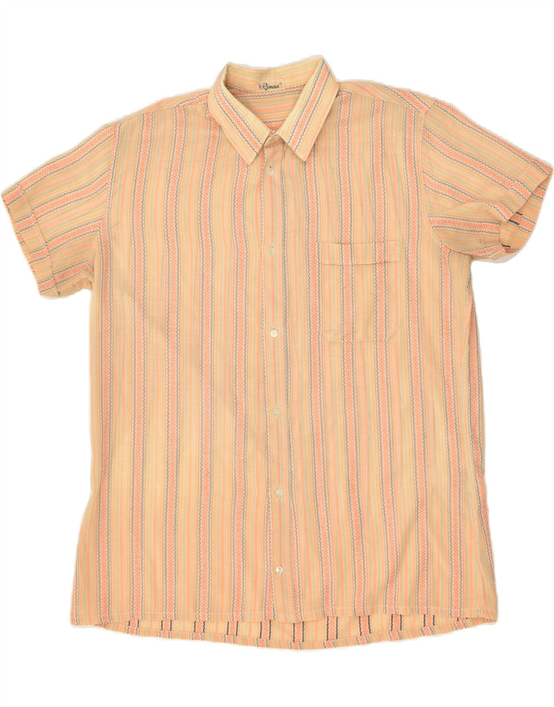 ROMAN Mens Short Sleeve Shirt Size 42 Large Yellow Striped | Vintage Roman | Thrift | Second-Hand Roman | Used Clothing | Messina Hembry 