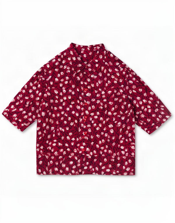 Vintage Womens Short Sleeve Shirt Blouse UK 20 2XL Red Floral