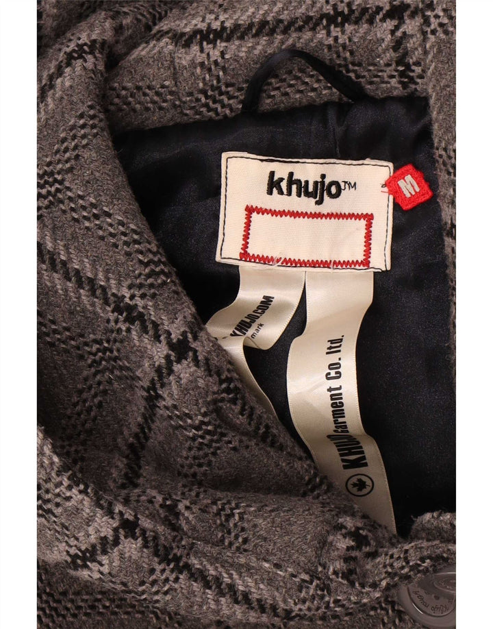 KHUJO Womens Hooded Overcoat UK 12 Medium Grey Check Wool