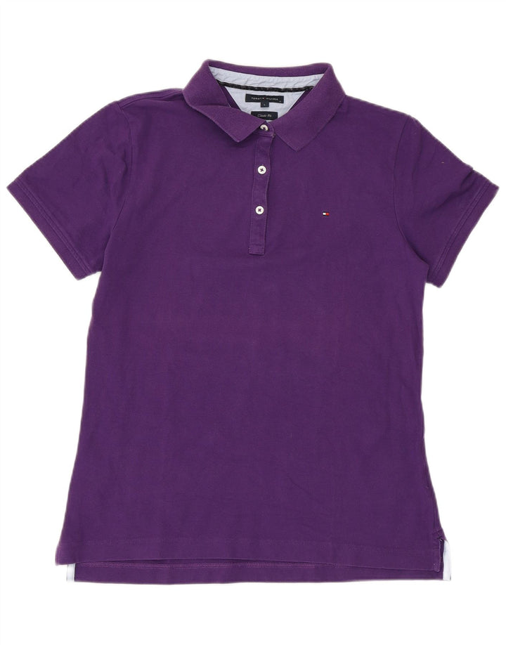 TOMMY HILFIGER Womens Classic Fit Polo Shirt UK 14 Large Purple Cotton