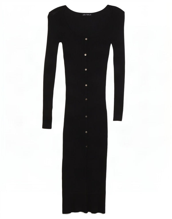 Zara Womens Long Sleeve Bodycon Dress UK 12 Medium Black Cotton