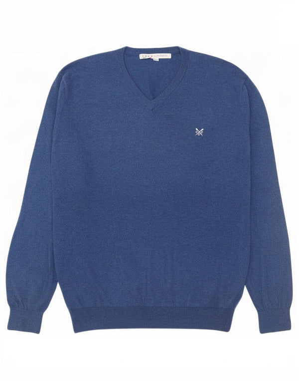 Crew Clothing Mens V-Neck Jumper Sweater Large Blue Cotton