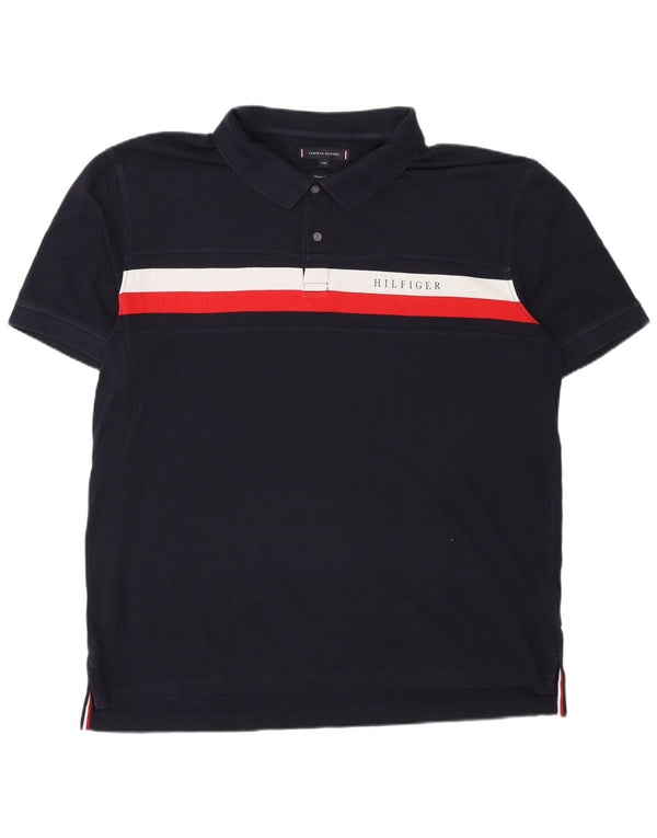 Tommy Hilfiger Mens Regular Fit Polo Shirt 2XL Navy Blue Colourblock Cotton