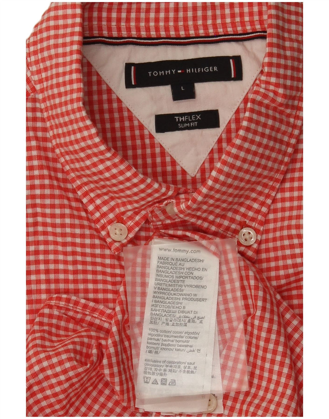 Tommy Hilfiger Mens Slim Fit Shirt Large Red Gingham Cotton
