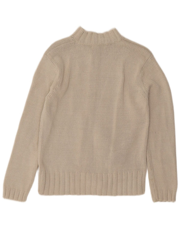 Marks & Spencer Womens Full Zip Cardigan Sweater UK 10 Small Beige Cotton