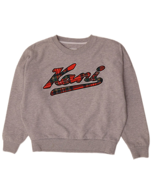 Karl Kani Womens Graphic Sweatshirt Jumper UK 14 Medium Grey Flecked Cotton