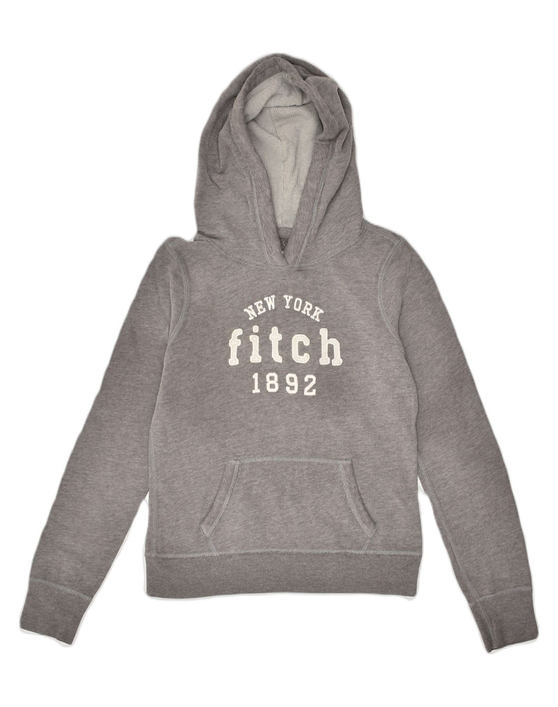 ABERCROMBIE & FITCH Girls Graphic Hoodie Jumper 9-10 Years XL Grey Cotton | Vintage Abercrombie & Fitch | Thrift | Second-Hand Abercrombie & Fitch | Used Clothing | Messina Hembry 