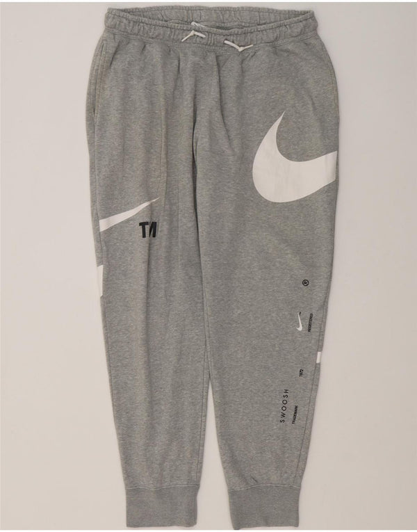 Nike Mens Swoosh Graphic Tracksuit Trousers Joggers XL Grey Flecked Cotton
