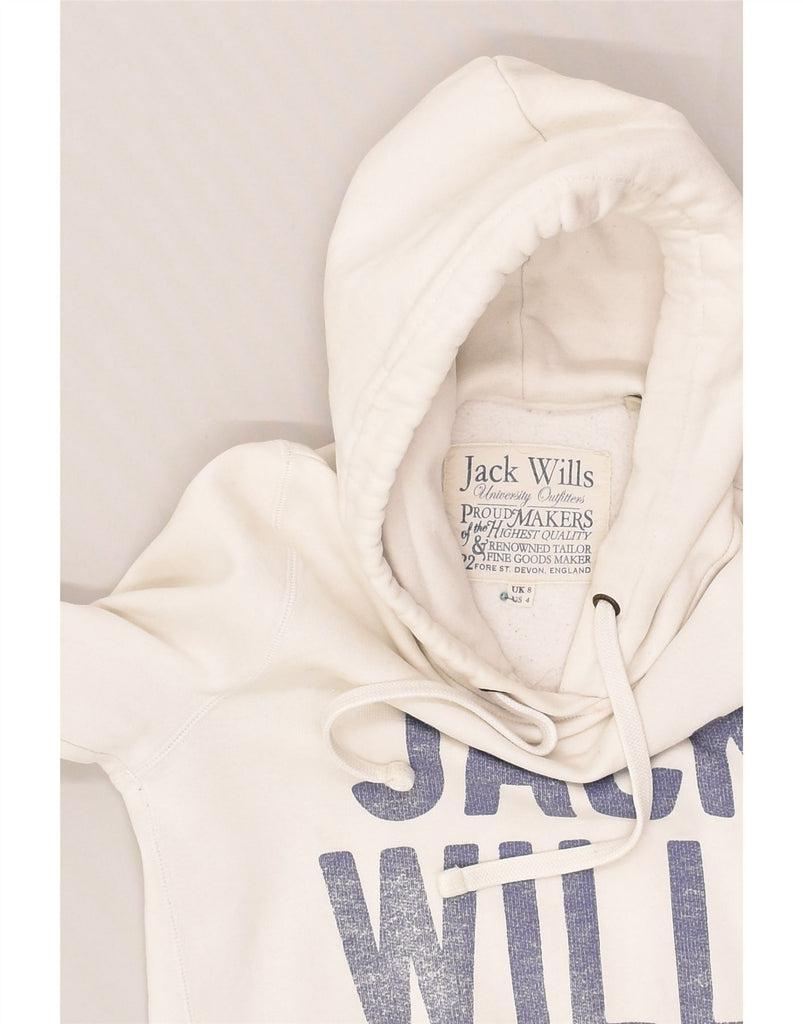 JACK WILLS Womens Graphic Hoodie Jumper UK 8 Small Off White Cotton | Vintage Jack Wills | Thrift | Second-Hand Jack Wills | Used Clothing | Messina Hembry 