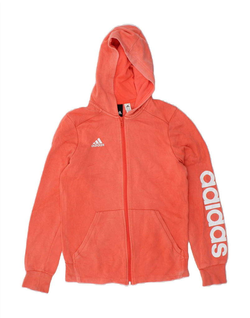 ADIDAS Girls Graphic Zip Hoodie Sweater 13-14 Years Orange Polyester Vintage Adidas and Second-Hand Adidas from Messina Hembry 