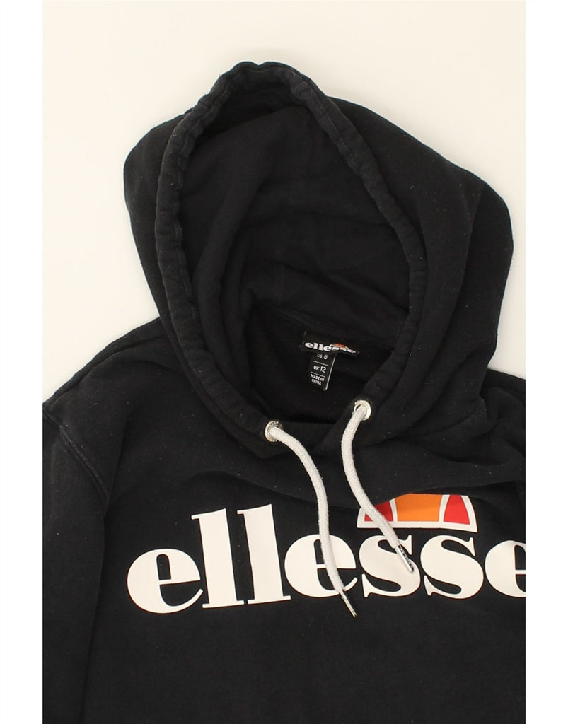 ELLESSE Womens Graphic Hoodie Jumper UK 12 Medium  Black Cotton | Vintage Ellesse | Thrift | Second-Hand Ellesse | Used Clothing | Messina Hembry 