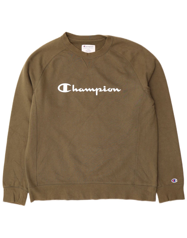 Champion Mens Graphic Sweatshirt Jumper Large Khaki Cotton