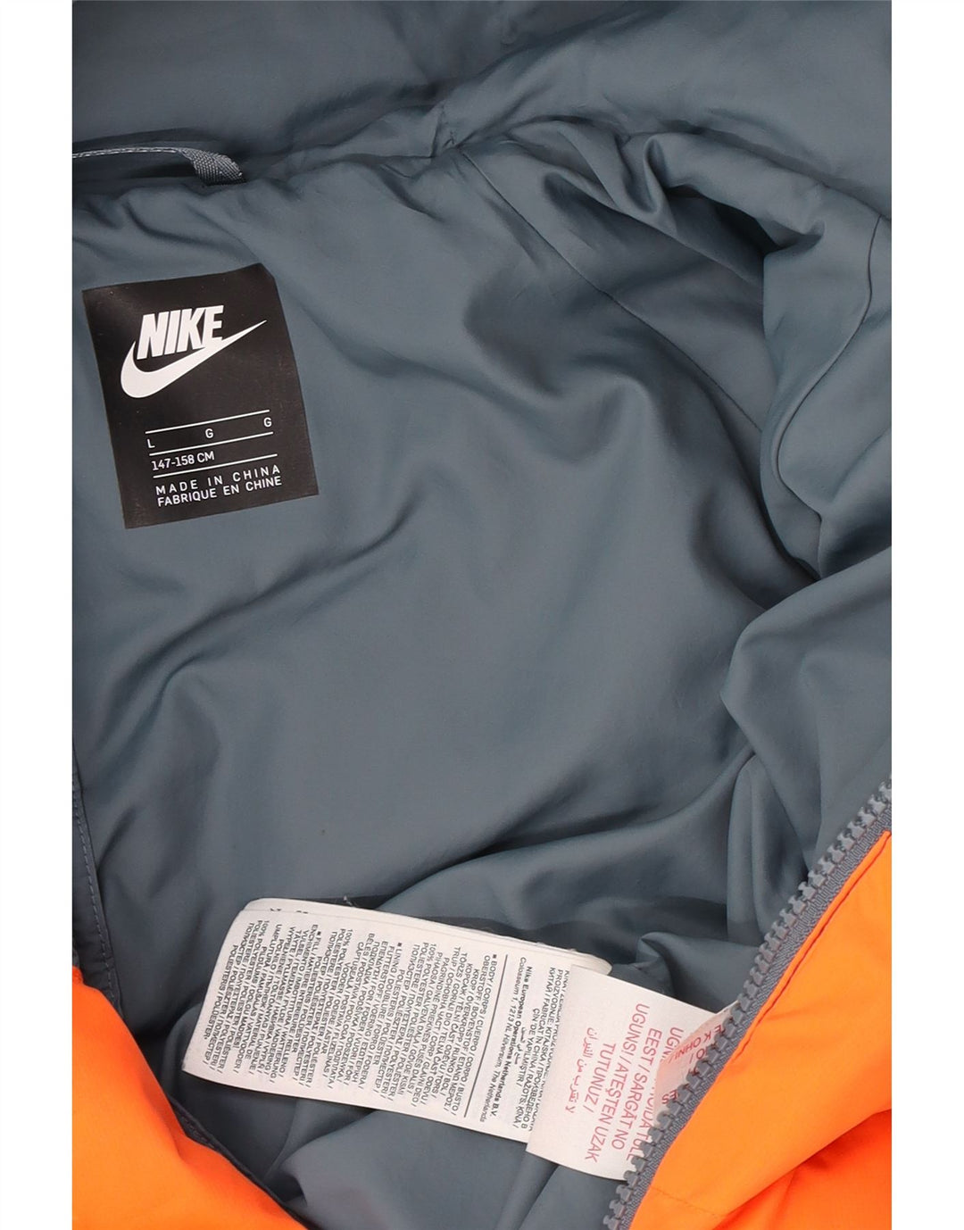 Nike Boys Hooded Padded Jacket 12-13 Years Large Navy Blue Colourblock