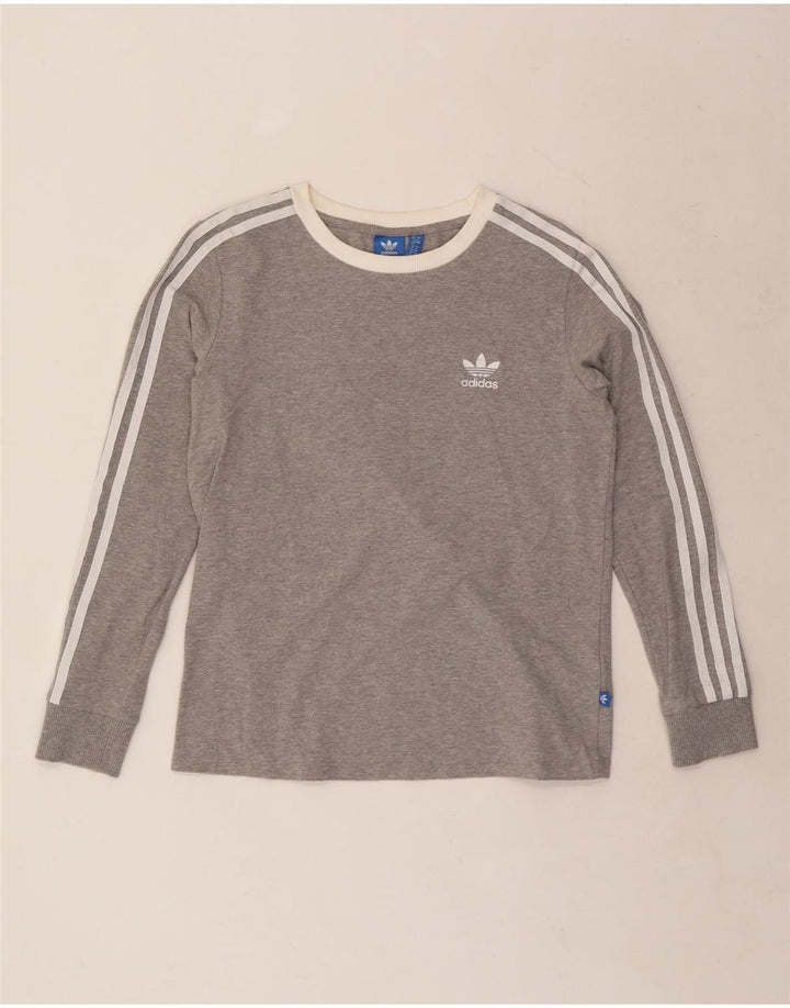 Adidas Womens Top Long Sleeve UK 12 Medium Grey Flecked Cotton