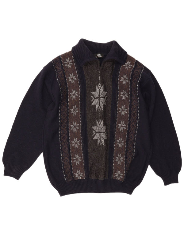 Jac Mens Polo Neck Jumper Sweater IT 56 2XL Navy Blue Fair Isle Wool