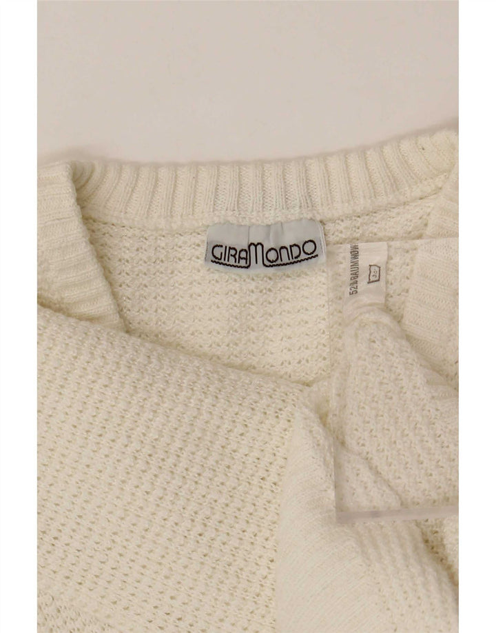 Giramondo Womens V-Neck Jumper Sweater UK 12 Medium White Cotton
