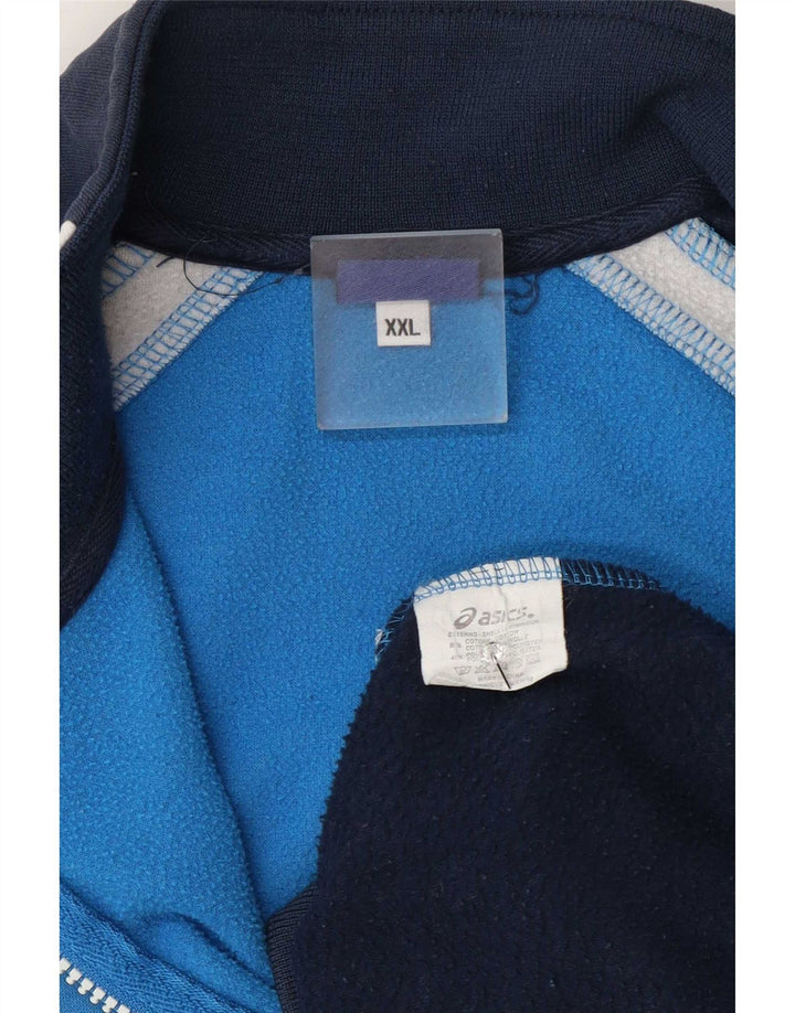 Asics Mens Graphic Tracksuit Top Jacket 2XL Blue Colourblock Cotton